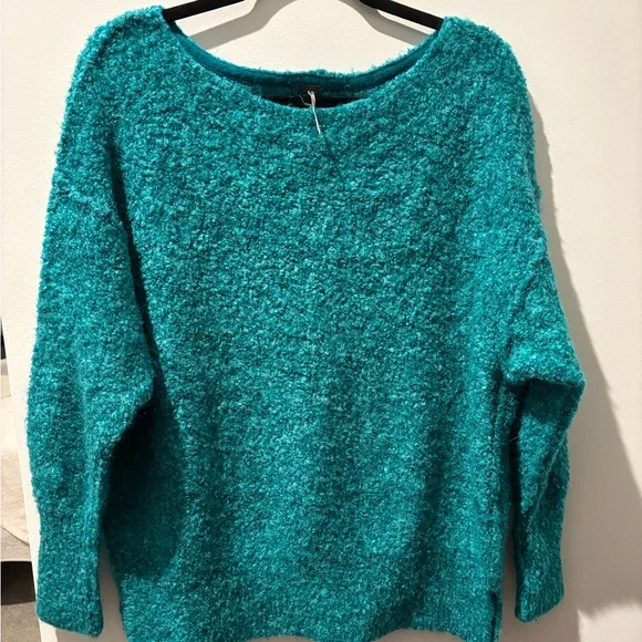 Free People Turquoise Moira Off-Shoulder Sweater - Picture 3 of 4